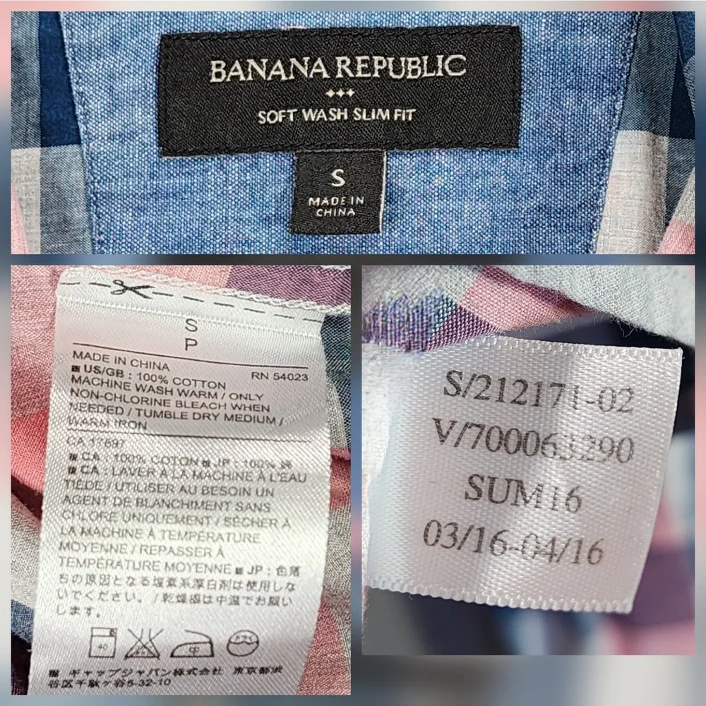 Banana Republic Button Up‎ Shirts S Men Lot 2 Buffalo Plaid Blue Pink Slim Fit